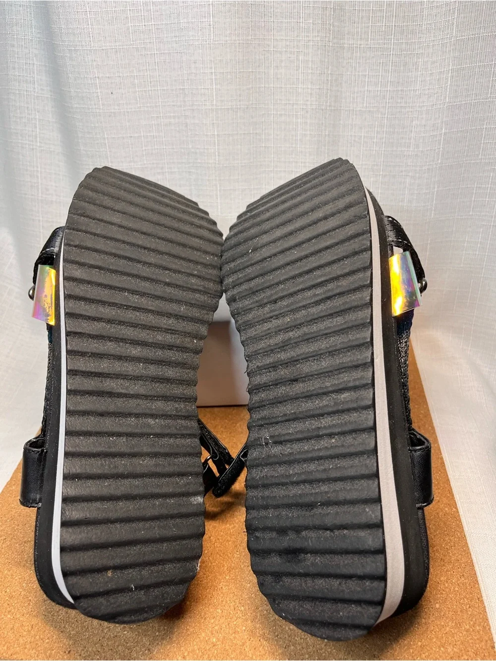 Dirty Laundry Platform Sandals Size 9 Black Holographic Neon Orange Y2K 90s Chun
